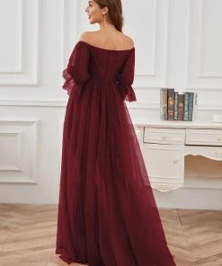 Ever-Pretty US Maternity Dresses Sheer Off-Shoulder Double Skirt Maxi Maternity Dress