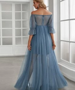 Ever-Pretty US Maternity Dresses Sheer Off-Shoulder Double Skirt Maxi Maternity Dress