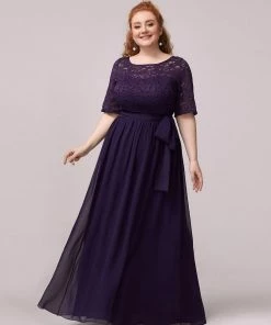 Ever-Pretty US Party Dresses Floral Lace Plus Size Long Formal Dresses With Waistband