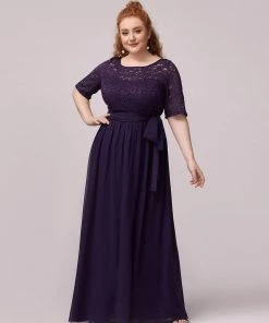 Ever-Pretty US Party Dresses Floral Lace Plus Size Long Formal Dresses With Waistband