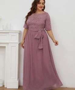 Ever-Pretty US Party Dresses Floral Lace Plus Size Long Formal Dresses With Waistband