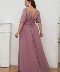 Ever-Pretty US Party Dresses Floral Lace Plus Size Long Formal Dresses With Waistband