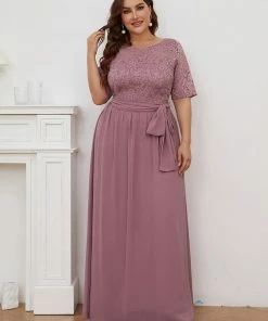 Ever-Pretty US Party Dresses Floral Lace Plus Size Long Formal Dresses With Waistband