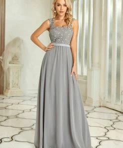 Ever-Pretty US SHOP BY OCCASION Elegant A Line Long Chiffon Bridesmaid Dress With Lace Bodice