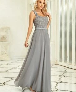 Ever-Pretty US SHOP BY OCCASION Elegant A Line Long Chiffon Bridesmaid Dress With Lace Bodice
