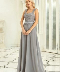 Ever-Pretty US SHOP BY OCCASION Elegant A Line Long Chiffon Bridesmaid Dress With Lace Bodice