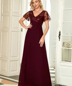 Ever-Pretty US Custom Size Sequin Chiffon Evening Dresses With Sleeves Summer Dresses 2022