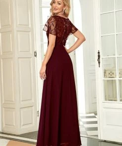 Ever-Pretty US Custom Size Sequin Chiffon Evening Dresses With Sleeves Summer Dresses 2022