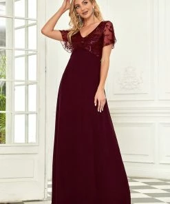 Ever-Pretty US Custom Size Sequin Chiffon Evening Dresses With Sleeves Summer Dresses 2022