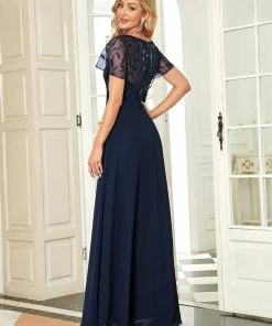 Ever-Pretty US Custom Size Sequin Chiffon Evening Dresses With Sleeves Summer Dresses 2022
