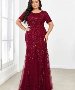 Ever-Pretty US Floral Sequin Print Plus Size Mermaid Tulle Evening Dress Evening Dresses & Gowns