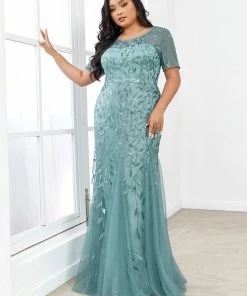 Ever-Pretty US Floral Sequin Print Plus Size Mermaid Tulle Evening Dress Evening Dresses & Gowns