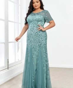 Ever-Pretty US Floral Sequin Print Plus Size Mermaid Tulle Evening Dress Evening Dresses & Gowns