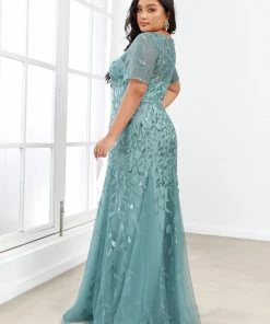 Ever-Pretty US Floral Sequin Print Plus Size Mermaid Tulle Evening Dress Evening Dresses & Gowns