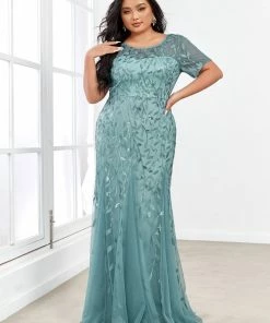 Ever-Pretty US Floral Sequin Print Plus Size Mermaid Tulle Evening Dress Evening Dresses & Gowns