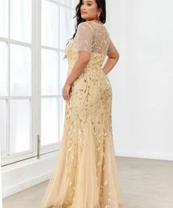 Ever-Pretty US Floral Sequin Print Plus Size Mermaid Tulle Evening Dress Evening Dresses & Gowns