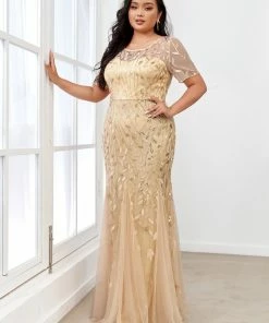 Ever-Pretty US Floral Sequin Print Plus Size Mermaid Tulle Evening Dress Evening Dresses & Gowns