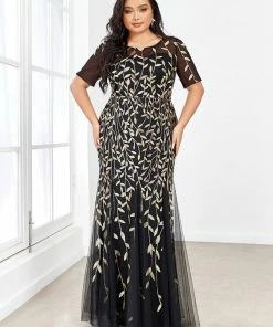 Ever-Pretty US Floral Sequin Print Plus Size Mermaid Tulle Evening Dress Evening Dresses & Gowns