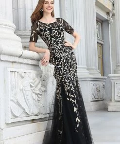 Ever-Pretty US Floral Sequin Print Maxi Long Fishtail Tulle Dresses With Half Sleeve SHOP BY OCCASION 60 Ever-Pretty US Floral Sequin Print Maxi Long Fishtail Tulle Dresses With Half Sleeve SHOP BY OCCASION