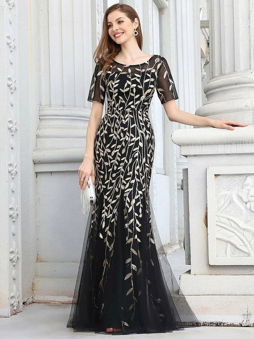 Ever-Pretty US Floral Sequin Print Maxi Long Fishtail Tulle Dresses With Half Sleeve SHOP BY OCCASION 22 Ever-Pretty US Floral Sequin Print Maxi Long Fishtail Tulle Dresses With Half Sleeve SHOP BY OCCASION