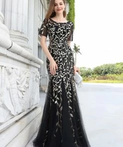 Ever-Pretty US Floral Sequin Print Maxi Long Fishtail Tulle Dresses With Half Sleeve SHOP BY OCCASION 57 Ever-Pretty US Floral Sequin Print Maxi Long Fishtail Tulle Dresses With Half Sleeve SHOP BY OCCASION