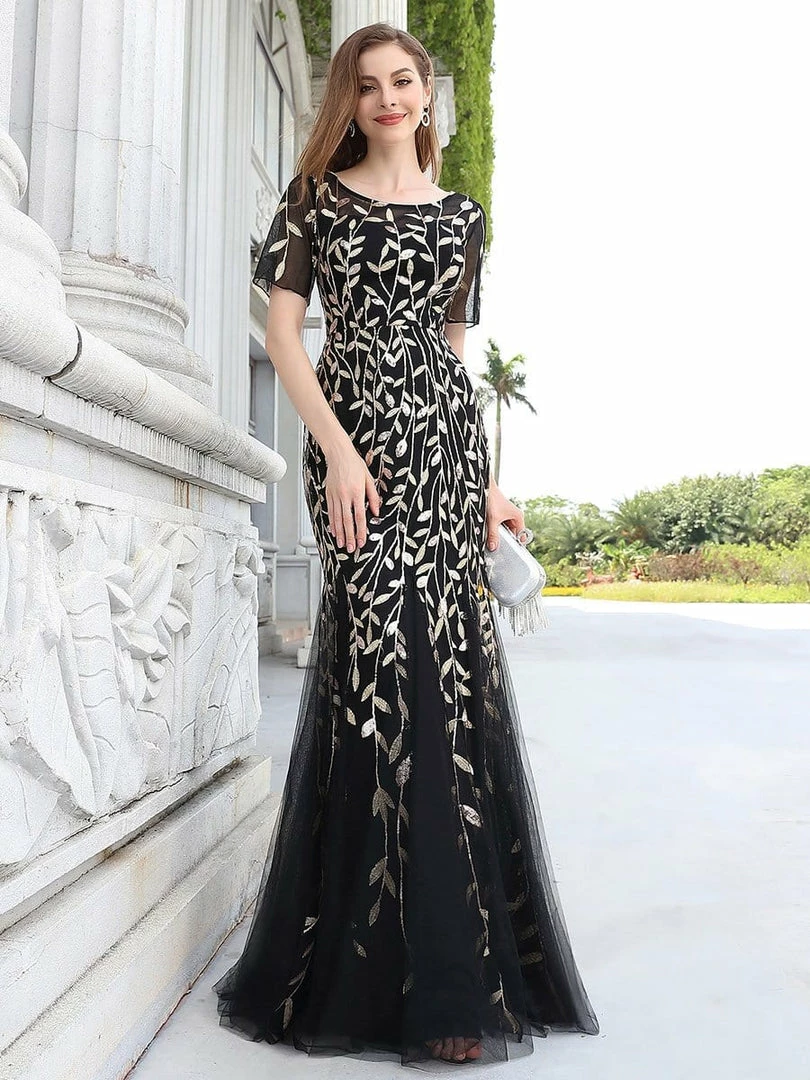 Ever-Pretty US Floral Sequin Print Maxi Long Fishtail Tulle Dresses With Half Sleeve SHOP BY OCCASION 18 Ever-Pretty US Floral Sequin Print Maxi Long Fishtail Tulle Dresses With Half Sleeve SHOP BY OCCASION