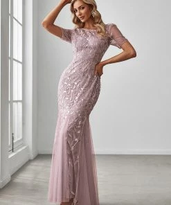 Ever-Pretty US Floral Sequin Print Maxi Long Fishtail Tulle Dresses With Half Sleeve SHOP BY OCCASION 72 Ever-Pretty US Floral Sequin Print Maxi Long Fishtail Tulle Dresses With Half Sleeve SHOP BY OCCASION