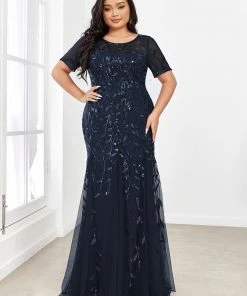 Ever-Pretty US Floral Sequin Print Plus Size Mermaid Tulle Evening Dress Evening Dresses & Gowns