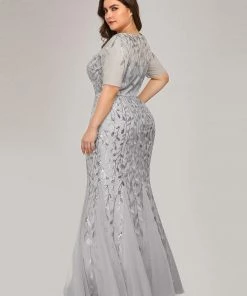 Ever-Pretty US Floral Sequin Print Plus Size Mermaid Tulle Evening Dress Evening Dresses & Gowns