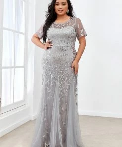 Ever-Pretty US Floral Sequin Print Plus Size Mermaid Tulle Evening Dress Evening Dresses & Gowns