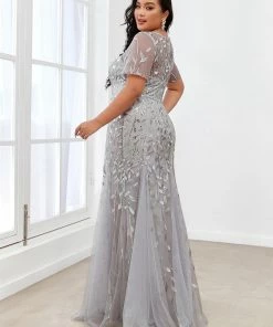 Ever-Pretty US Floral Sequin Print Plus Size Mermaid Tulle Evening Dress Evening Dresses & Gowns