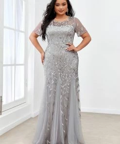 Ever-Pretty US Floral Sequin Print Plus Size Mermaid Tulle Evening Dress Evening Dresses & Gowns