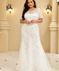 Ever-Pretty US Floral Sequin Print Plus Size Mermaid Tulle Evening Dress Evening Dresses & Gowns