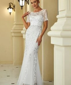 Ever-Pretty US Floral Sequin Print Maxi Long Fishtail Tulle Dresses With Half Sleeve SHOP BY OCCASION 65 Ever-Pretty US Floral Sequin Print Maxi Long Fishtail Tulle Dresses With Half Sleeve SHOP BY OCCASION