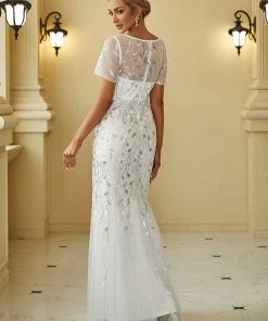 Ever-Pretty US Floral Sequin Print Maxi Long Fishtail Tulle Dresses With Half Sleeve SHOP BY OCCASION 66 Ever-Pretty US Floral Sequin Print Maxi Long Fishtail Tulle Dresses With Half Sleeve SHOP BY OCCASION