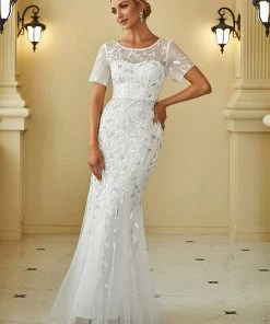 Ever-Pretty US Floral Sequin Print Maxi Long Fishtail Tulle Dresses With Half Sleeve SHOP BY OCCASION 68 Ever-Pretty US Floral Sequin Print Maxi Long Fishtail Tulle Dresses With Half Sleeve SHOP BY OCCASION