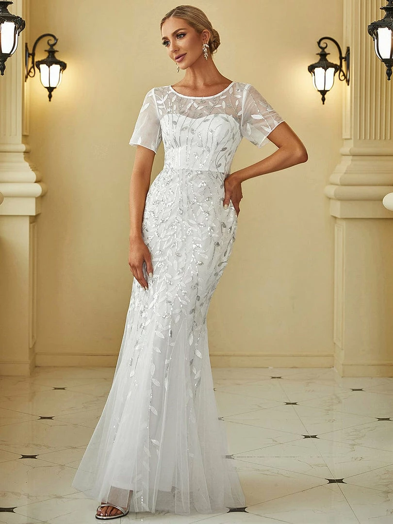 Ever-Pretty US Floral Sequin Print Maxi Long Fishtail Tulle Dresses With Half Sleeve SHOP BY OCCASION 29 Ever-Pretty US Floral Sequin Print Maxi Long Fishtail Tulle Dresses With Half Sleeve SHOP BY OCCASION