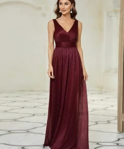 Ever-Pretty US Double V Neck Floor Length Sparkly Evening Dresses For Party SHOP BY OCCASION